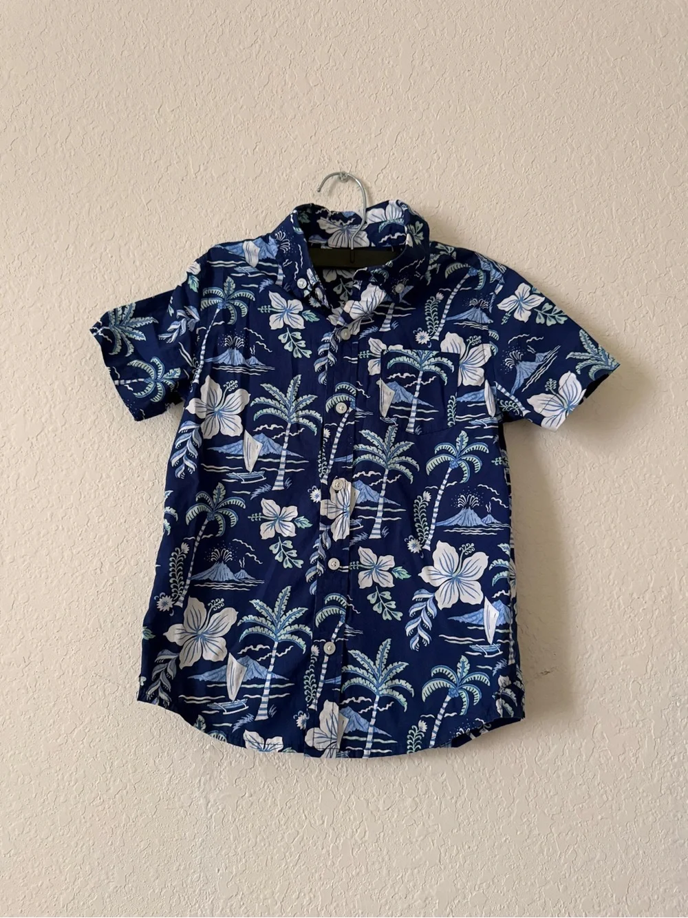 GAP Navy Blue Hawaiian Print Short-Sleeve Button-Down